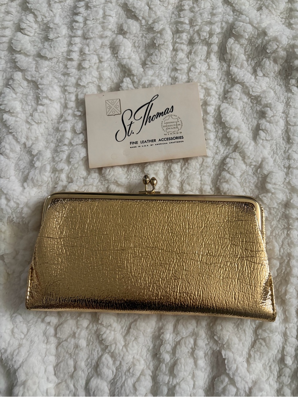 Vintage St. Thomas Metallic Gold Leather Clutch Wallet